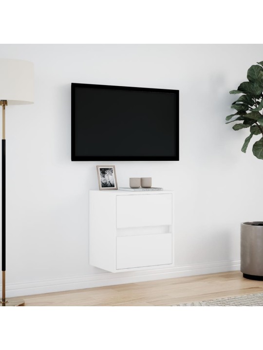 Tv sienas skapītis ar led lampiņām, balts, 41x31x45 cm