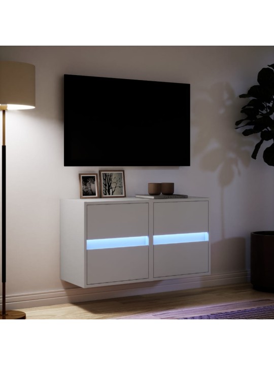 Tv galdiņi ar led lampiņām, 2 gab., balti, 41x31x45 cm