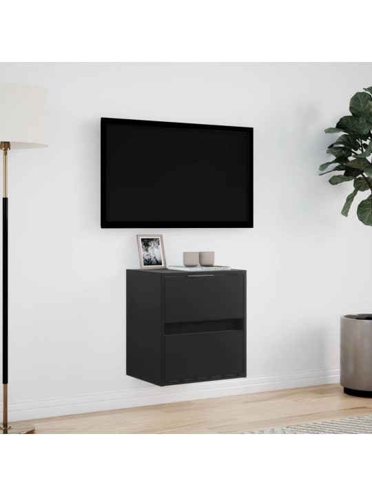 Tv sienas skapītis ar led lampiņām, melns, 41x31x45 cm