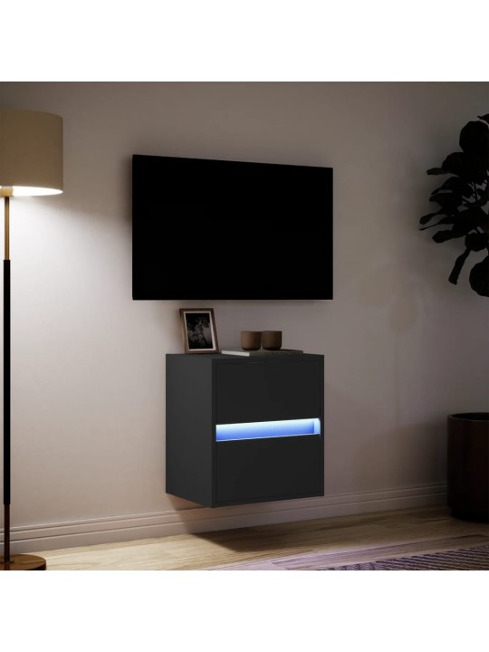 Tv sienas skapītis ar led lampiņām, melns, 41x31x45 cm