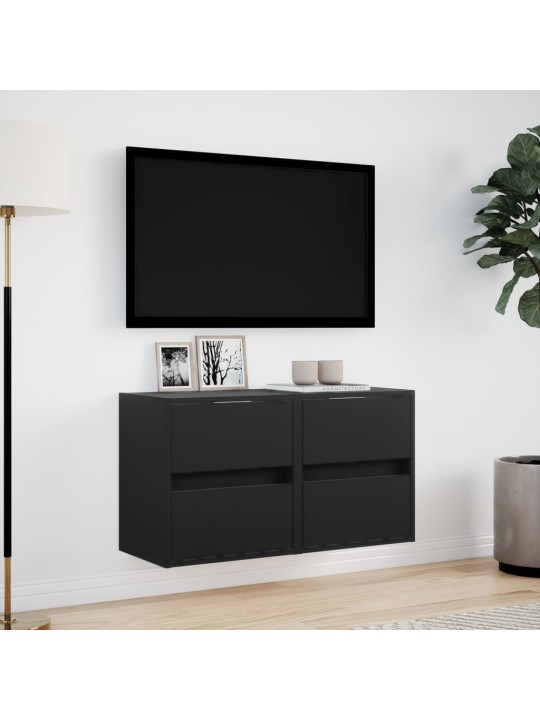 Tv galdiņi ar led lampiņām, 2 gab., melni, 41x31x45 cm