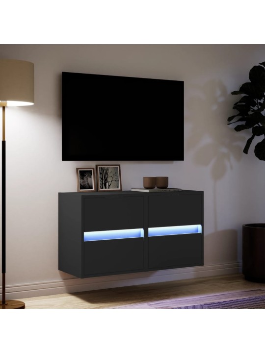 Tv galdiņi ar led lampiņām, 2 gab., melni, 41x31x45 cm