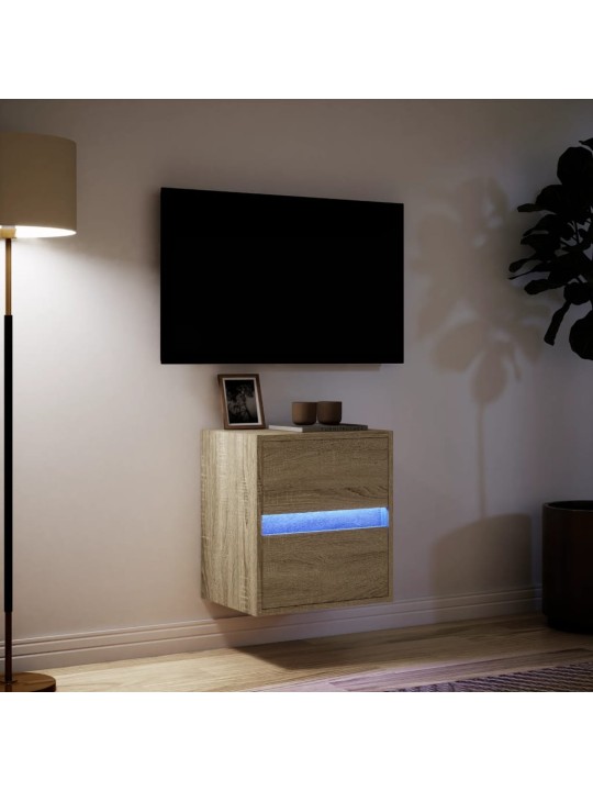 Tv sienas skapītis ar led lampiņām, ozola krāsa, 41x31x45 cm