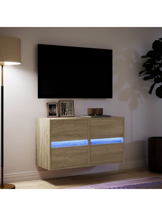 Tv galdiņi ar led lampiņām, 2 gab., ozola krāsa, 41x31x45 cm