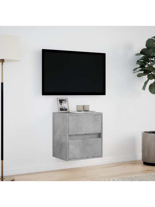 Tv sienas skapītis ar led lampiņām, betona pelēks, 41x31x45 cm