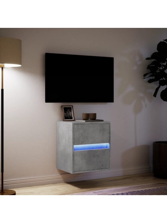 Tv sienas skapītis ar led lampiņām, betona pelēks, 41x31x45 cm