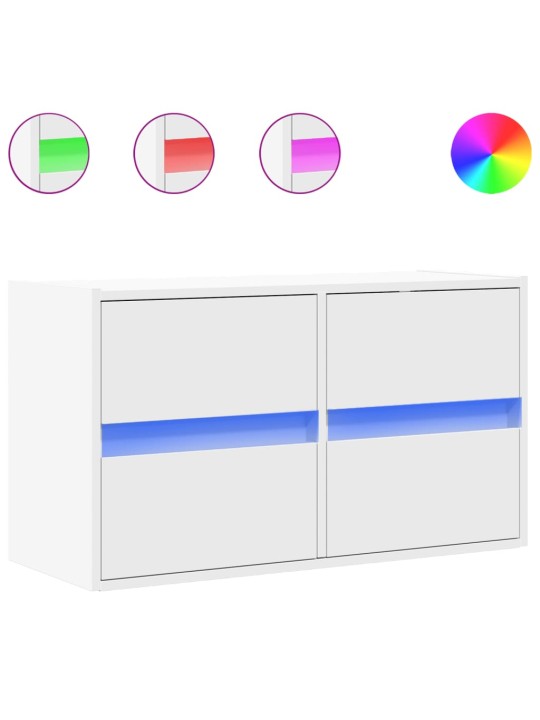 Tv sienas skapītis ar led lampiņām, balts, 80x31x45 cm