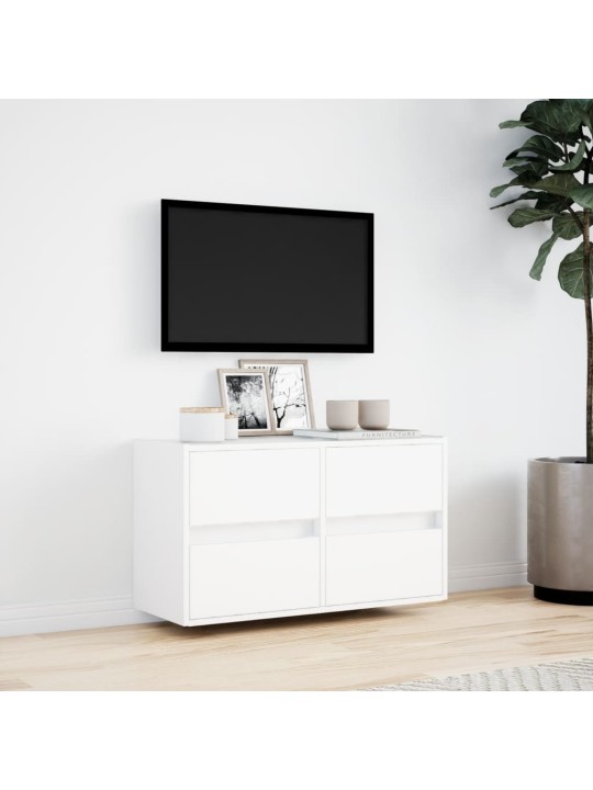 Tv sienas skapītis ar led lampiņām, balts, 80x31x45 cm
