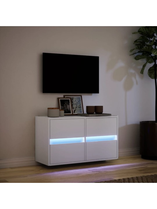 Tv sienas skapītis ar led lampiņām, balts, 80x31x45 cm