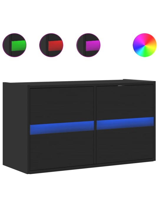 Tv sienas skapītis ar led lampiņām, melns, 80x31x45 cm