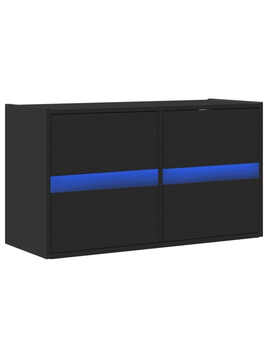 Tv sienas skapītis ar led lampiņām, melns, 80x31x45 cm