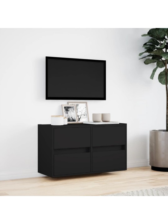 Tv sienas skapītis ar led lampiņām, melns, 80x31x45 cm