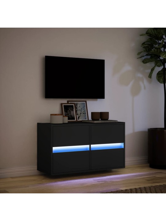 Tv sienas skapītis ar led lampiņām, melns, 80x31x45 cm