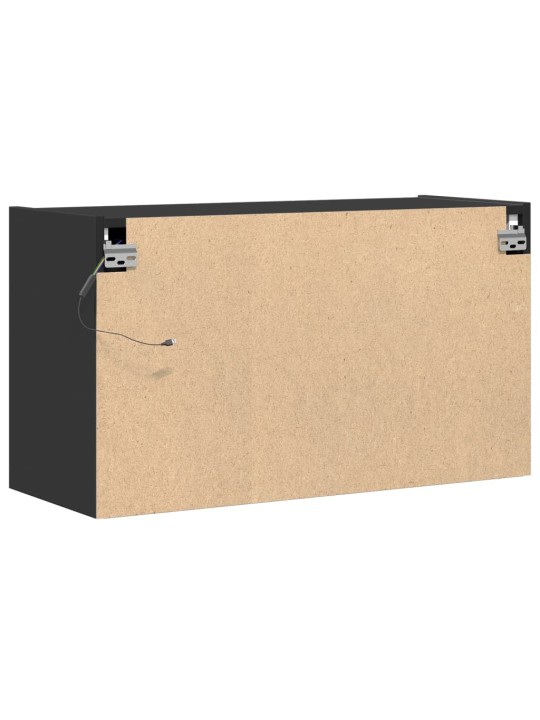 Tv sienas skapītis ar led lampiņām, melns, 80x31x45 cm