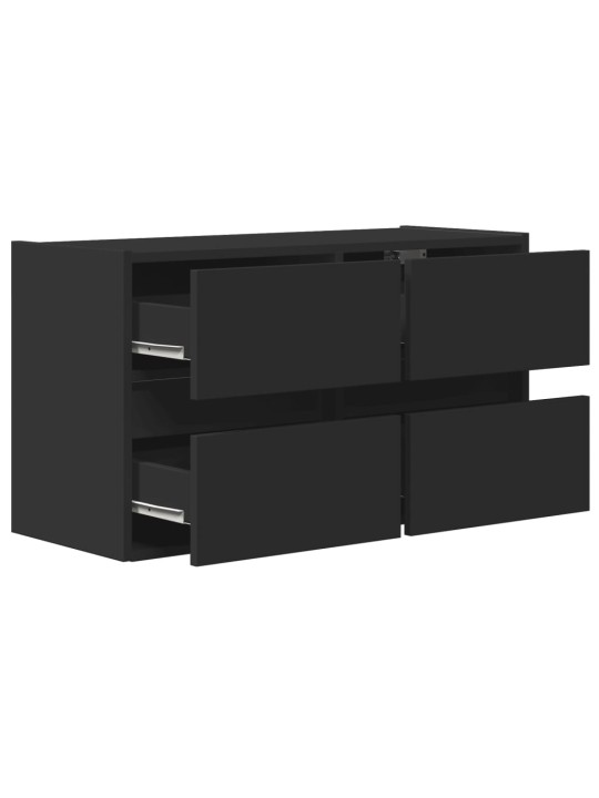 Tv sienas skapītis ar led lampiņām, melns, 80x31x45 cm