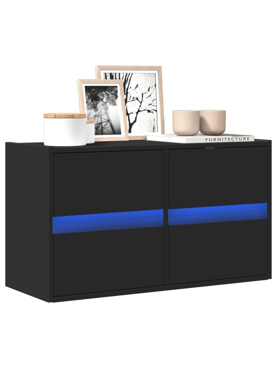 Tv sienas skapītis ar led lampiņām, melns, 80x31x45 cm