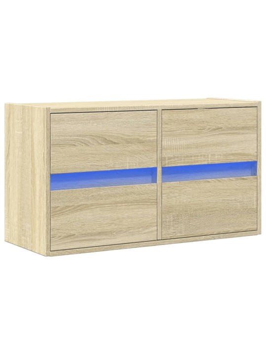 Tv sienas skapītis ar led lampiņām, ozola krāsa, 80x31x45 cm
