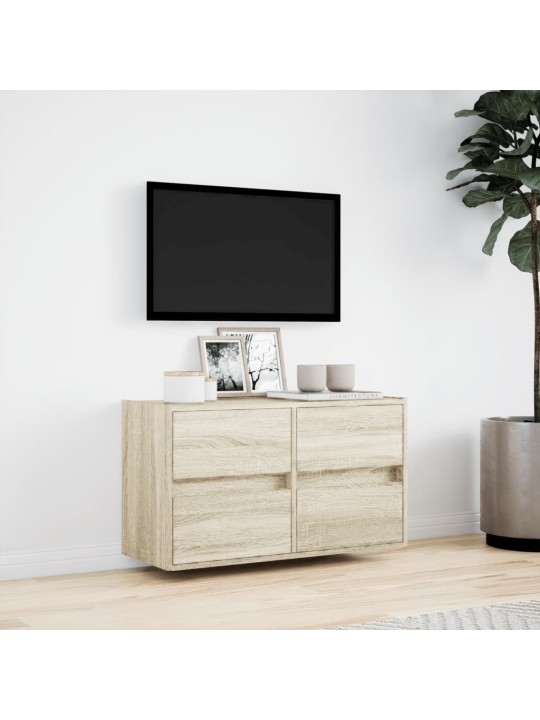 Tv sienas skapītis ar led lampiņām, ozola krāsa, 80x31x45 cm
