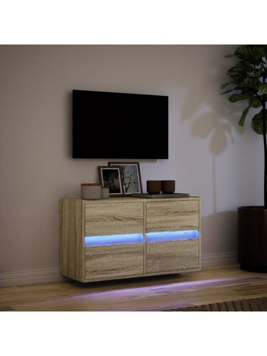 Tv sienas skapītis ar led lampiņām, ozola krāsa, 80x31x45 cm