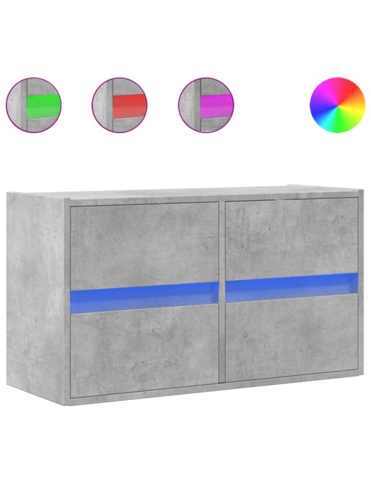 Tv sienas skapītis ar led lampiņām, betona pelēks, 80x31x45 cm