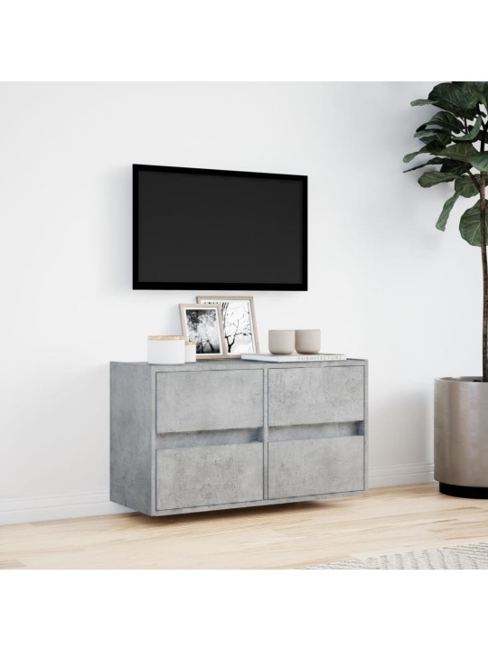 Tv sienas skapītis ar led lampiņām, betona pelēks, 80x31x45 cm