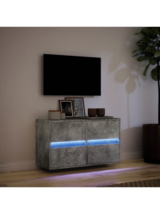 Tv sienas skapītis ar led lampiņām, betona pelēks, 80x31x45 cm