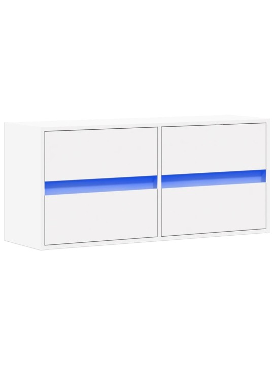 Tv sienas skapītis ar led lampiņām, balts, 100x31x45 cm