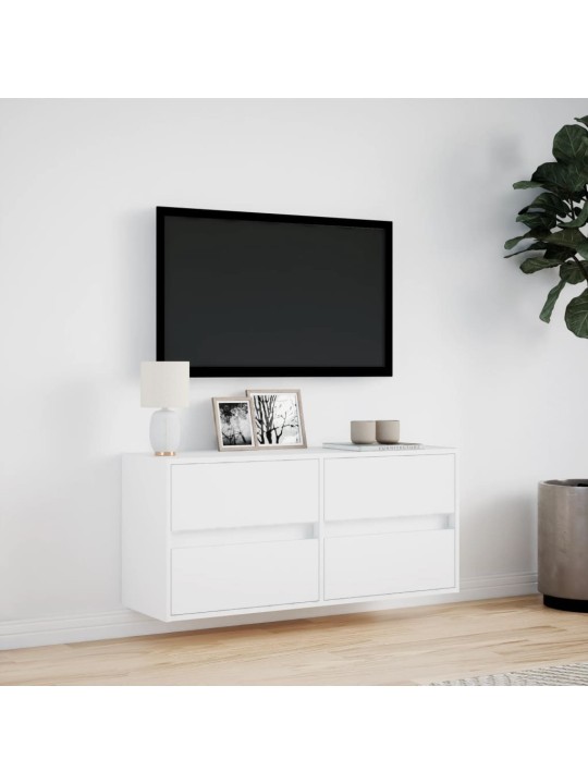 Tv sienas skapītis ar led lampiņām, balts, 100x31x45 cm