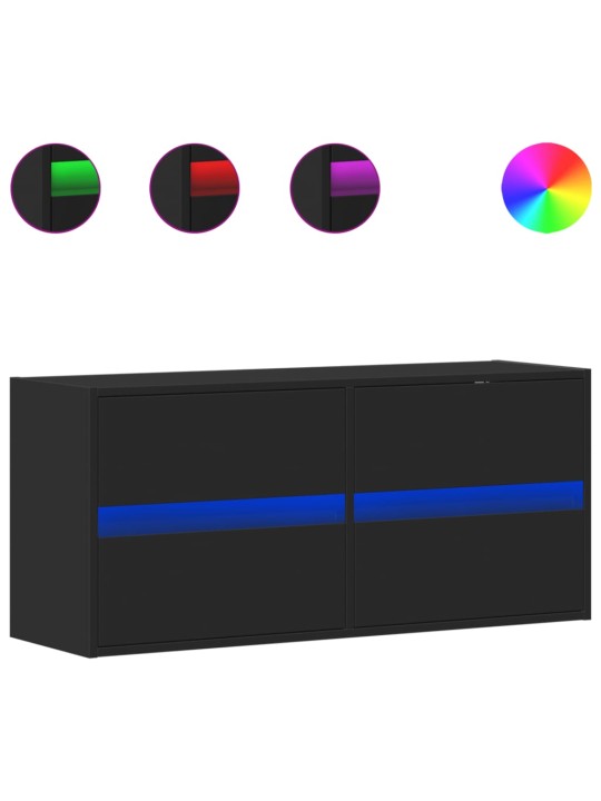 Tv sienas skapītis ar led lampiņām, melns, 100x31x45 cm