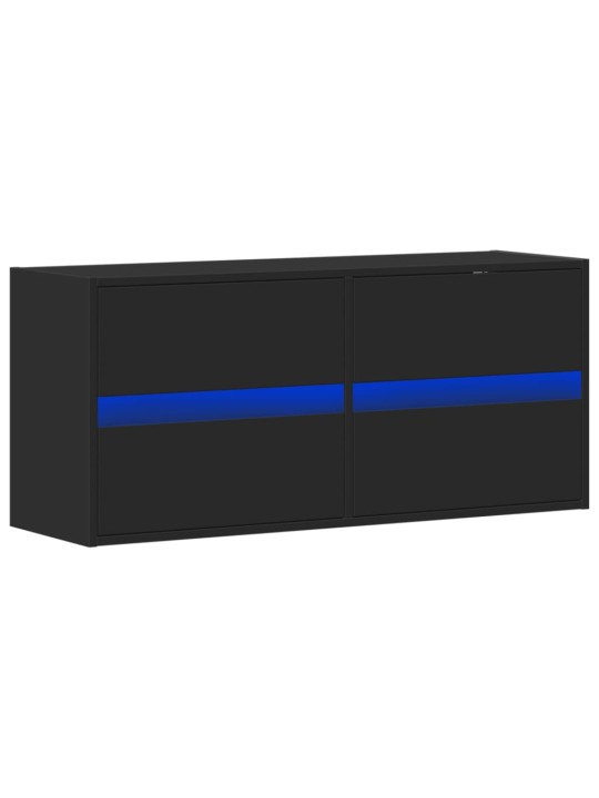 Tv sienas skapītis ar led lampiņām, melns, 100x31x45 cm