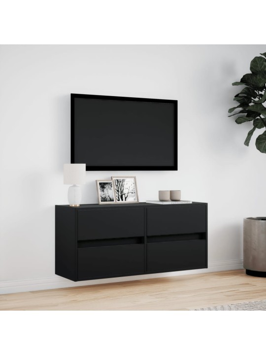 Tv sienas skapītis ar led lampiņām, melns, 100x31x45 cm