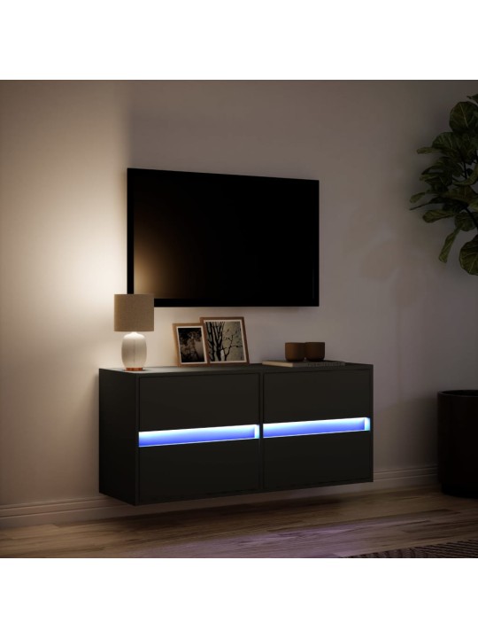 Tv sienas skapītis ar led lampiņām, melns, 100x31x45 cm