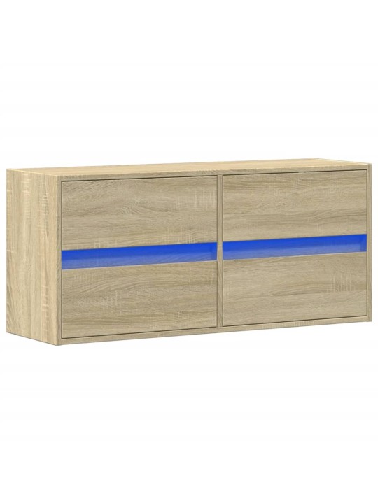 Tv sienas skapītis ar led lampiņām, koka krāsa, 100x31x45 cm