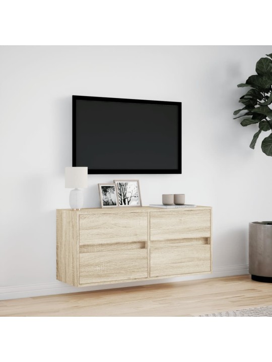 Tv sienas skapītis ar led lampiņām, koka krāsa, 100x31x45 cm