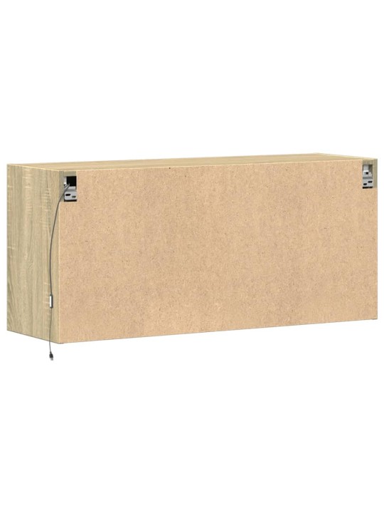 Tv sienas skapītis ar led lampiņām, koka krāsa, 100x31x45 cm