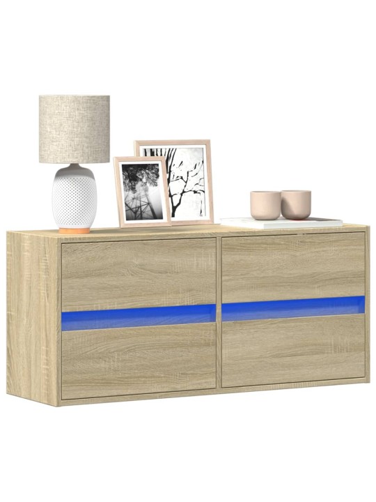 Tv sienas skapītis ar led lampiņām, koka krāsa, 100x31x45 cm
