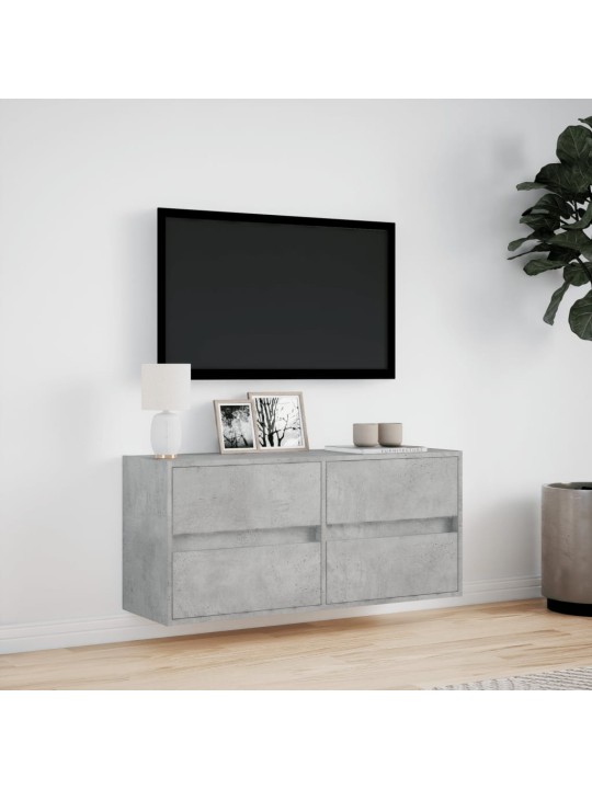 Tv sienas skapītis ar led lampiņām, betona pelēks, 100x31x45 cm