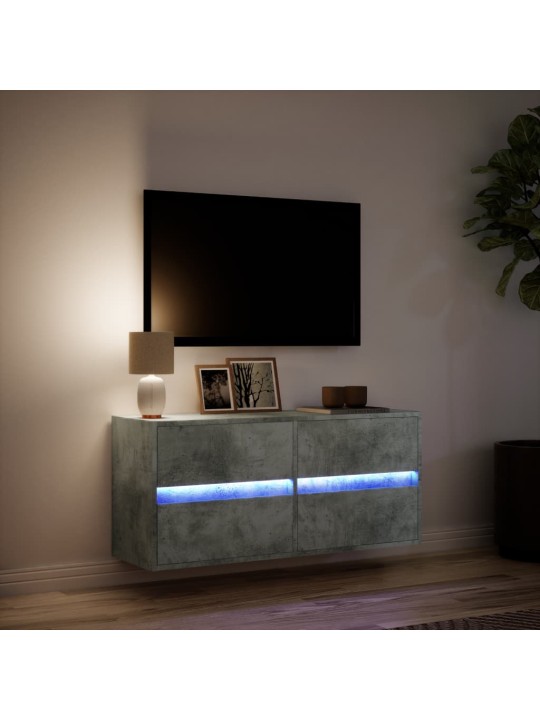 Tv sienas skapītis ar led lampiņām, betona pelēks, 100x31x45 cm