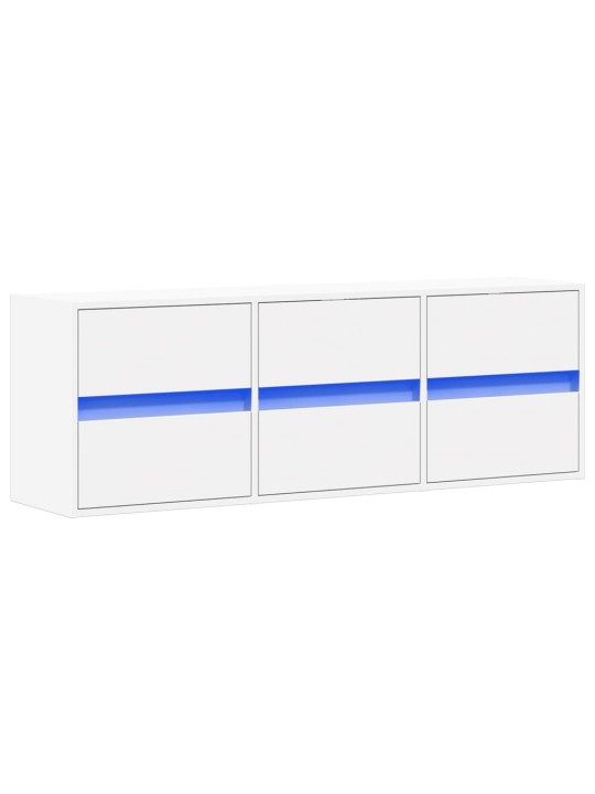 Tv sienas skapītis ar led lampiņām, balts, 130x31x45 cm