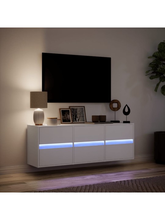Tv sienas skapītis ar led lampiņām, balts, 130x31x45 cm