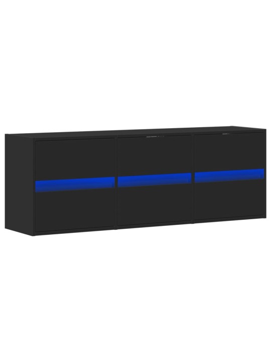Tv sienas skapītis ar led lampiņām, melns, 130x31x45 cm