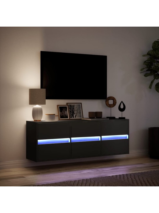 Tv sienas skapītis ar led lampiņām, melns, 130x31x45 cm