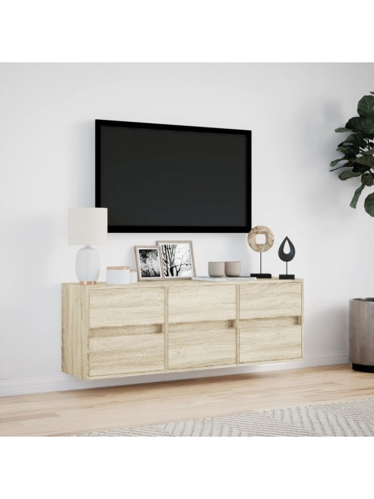 Tv sienas skapītis ar led lampiņām, koka krāsa, 130x31x45 cm