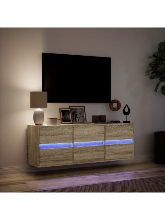 Tv sienas skapītis ar led lampiņām, koka krāsa, 130x31x45 cm