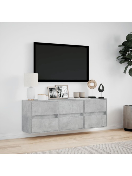 Tv sienas skapītis ar led lampiņām, betona pelēks, 130x31x45 cm
