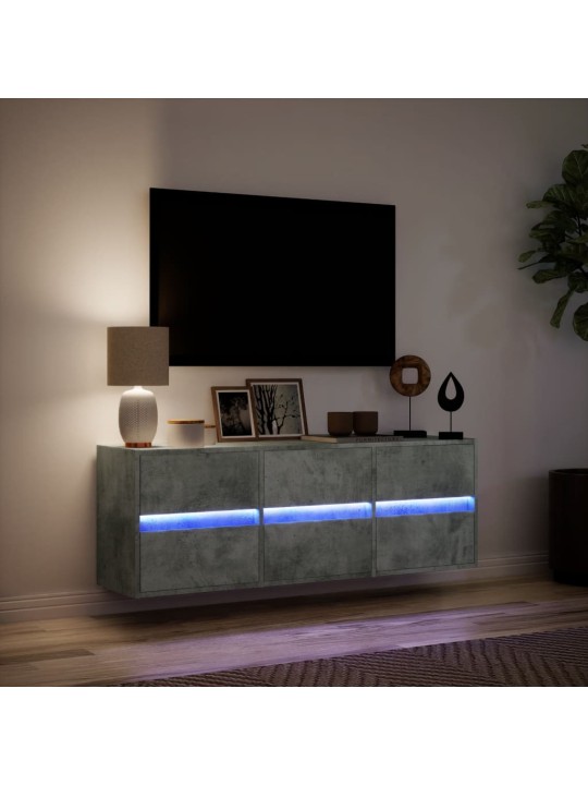 Tv sienas skapītis ar led lampiņām, betona pelēks, 130x31x45 cm