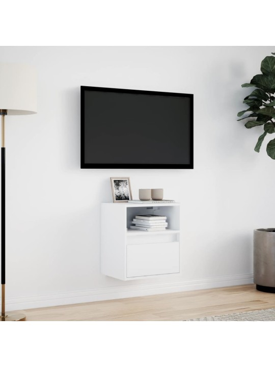 Tv sienas skapītis ar led lampiņām, balts, 41x31x45 cm