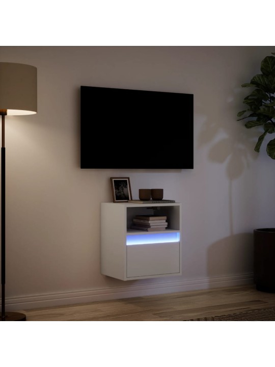 Tv sienas skapītis ar led lampiņām, balts, 41x31x45 cm