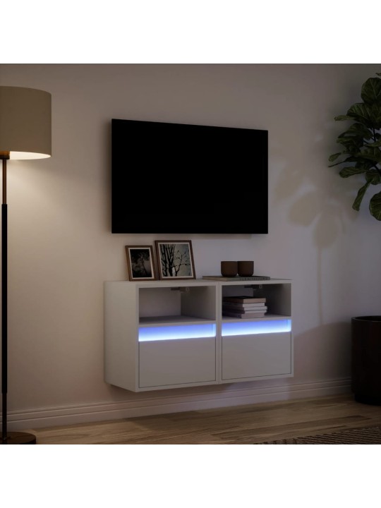 Tv galdiņi ar led lampiņām, 2 gab., balti, 41x31x45 cm