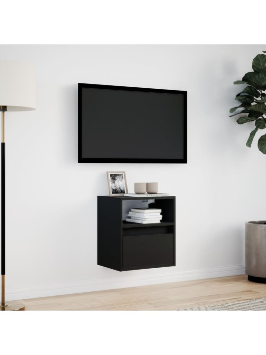 Tv sienas skapītis ar led lampiņām, melns, 41x31x45 cm